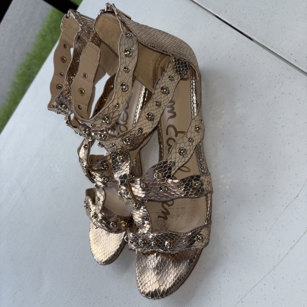 Sam Edelman Gold Beaded Demi-Wedge Gold Gladiator Sandals Size 12 - Picture 2 of 10